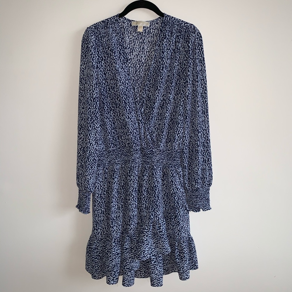 Michael Kors Blue and White Ruffle Dress